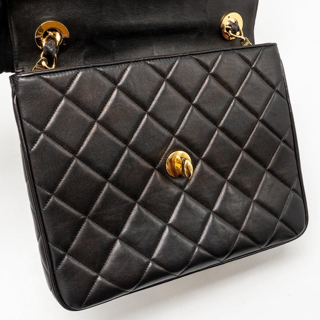 CHANEL VINTAGE LARGE SQUARE FLAP BAG LAMBSKIN BLACK GHW