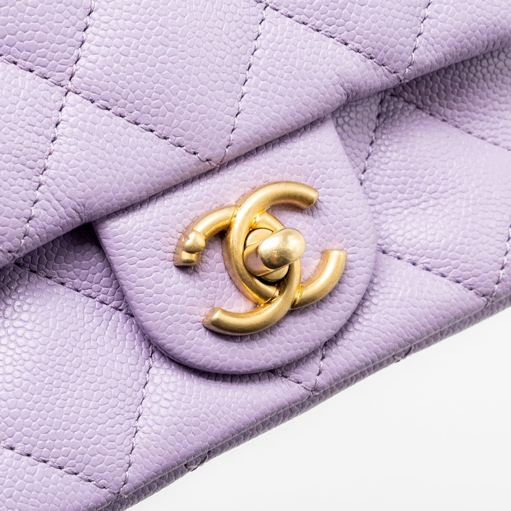 CHANEL 24P COCO LOVE MINI FLAP BAG ADJUSTABLE CHAINS CAVIAR LIGHT PURPLE GHW (MICROCHIP)