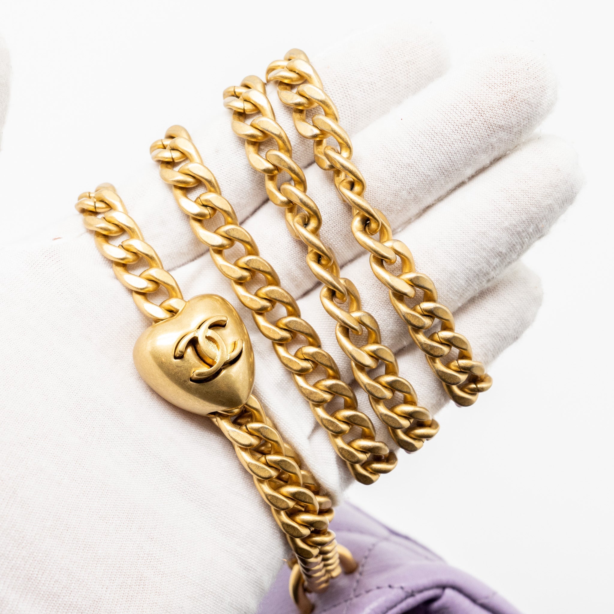 CHANEL 24P COCO LOVE MINI FLAP BAG ADJUSTABLE CHAINS CAVIAR LIGHT PURPLE GHW (MICROCHIP)