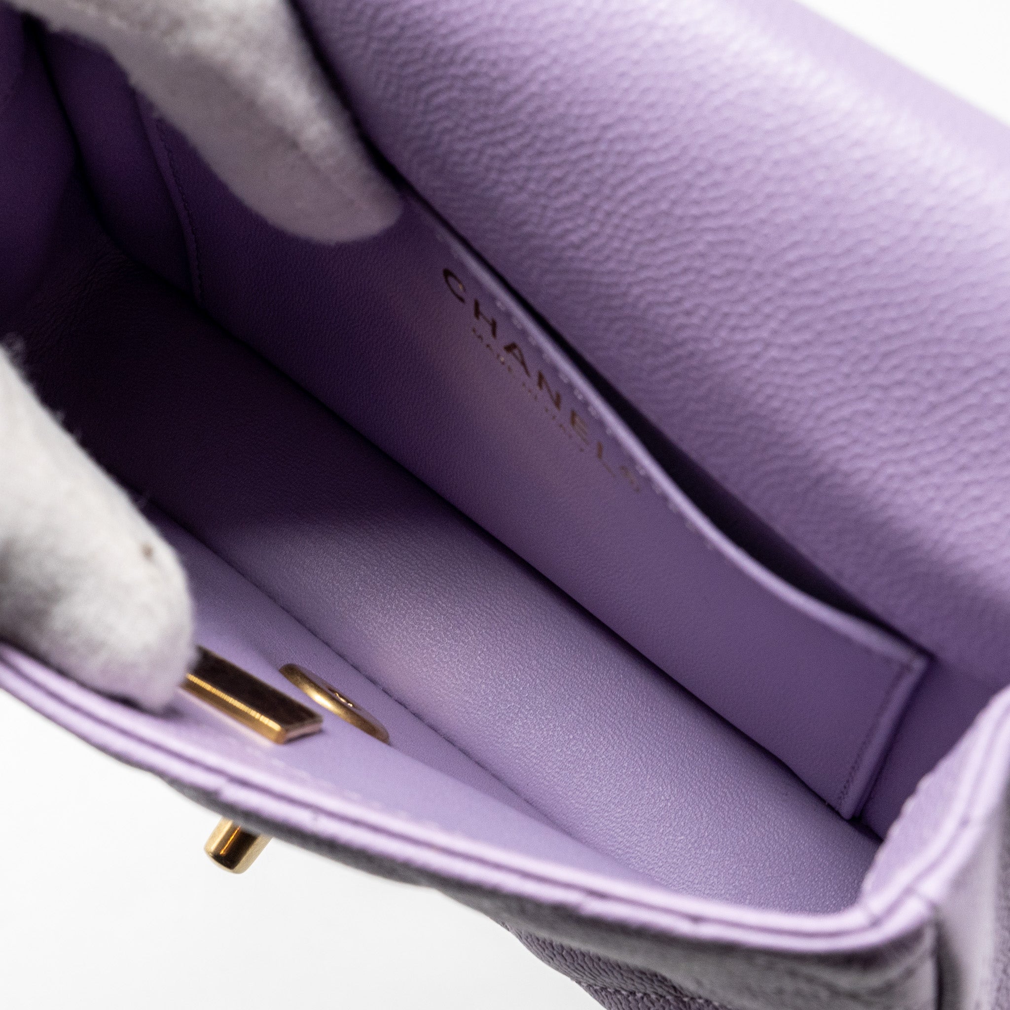 CHANEL 24P COCO LOVE MINI FLAP BAG ADJUSTABLE CHAINS CAVIAR LIGHT PURPLE GHW (MICROCHIP)