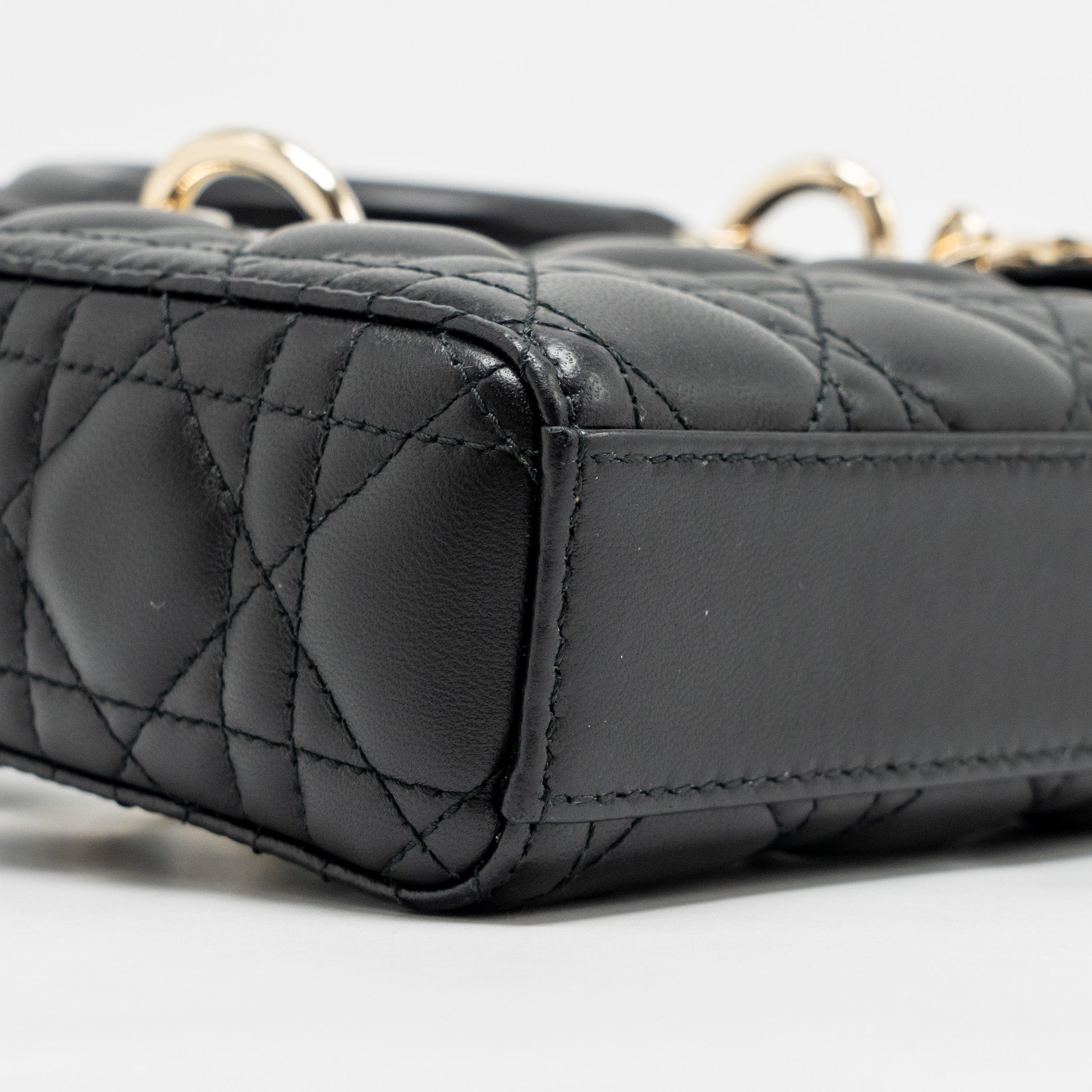 DIOR SMALL LADY D-JOY BAG CANNAGE LAMBSKIN BLACK LGHW
