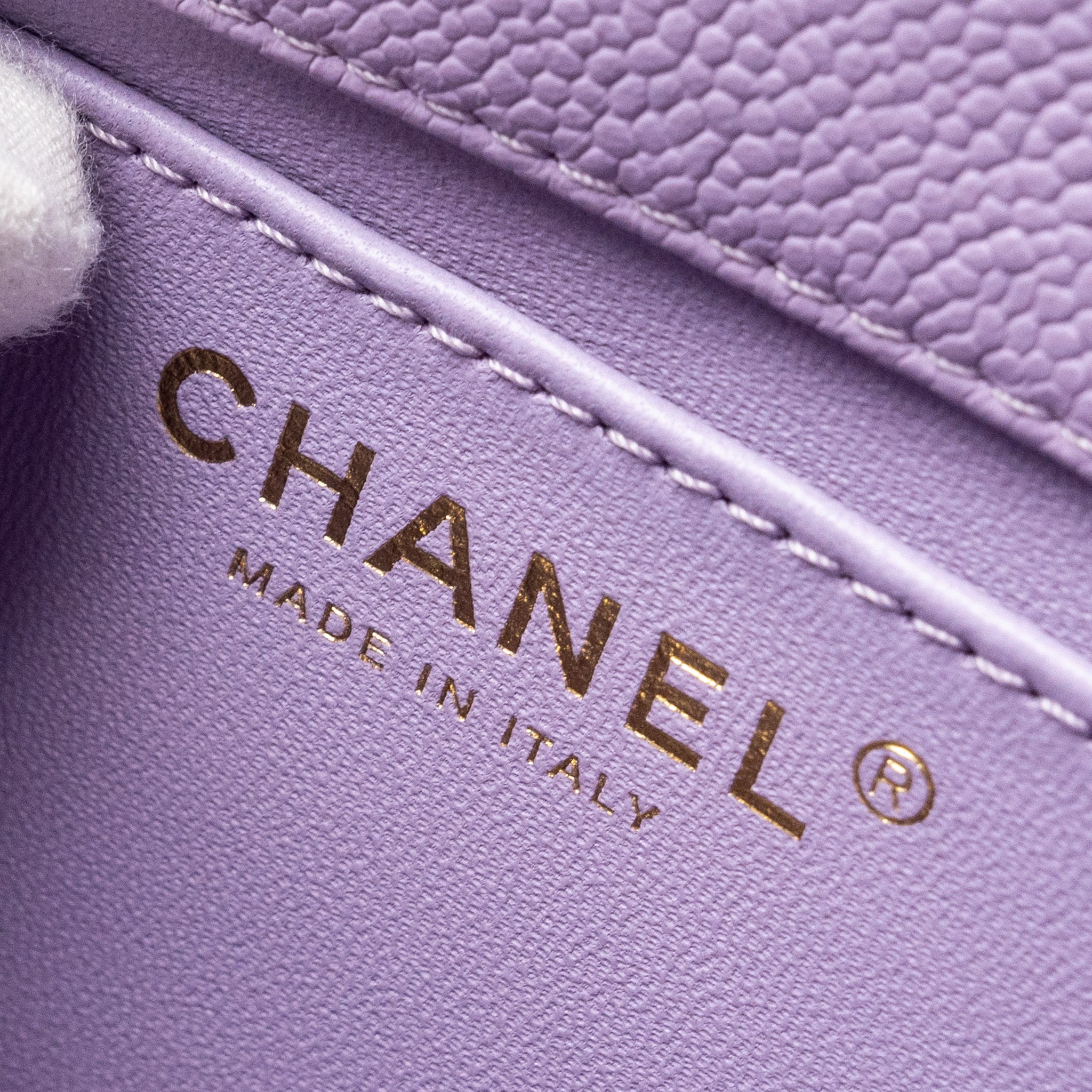 CHANEL 24P COCO LOVE MINI FLAP BAG ADJUSTABLE CHAINS CAVIAR LIGHT PURPLE GHW (MICROCHIP)