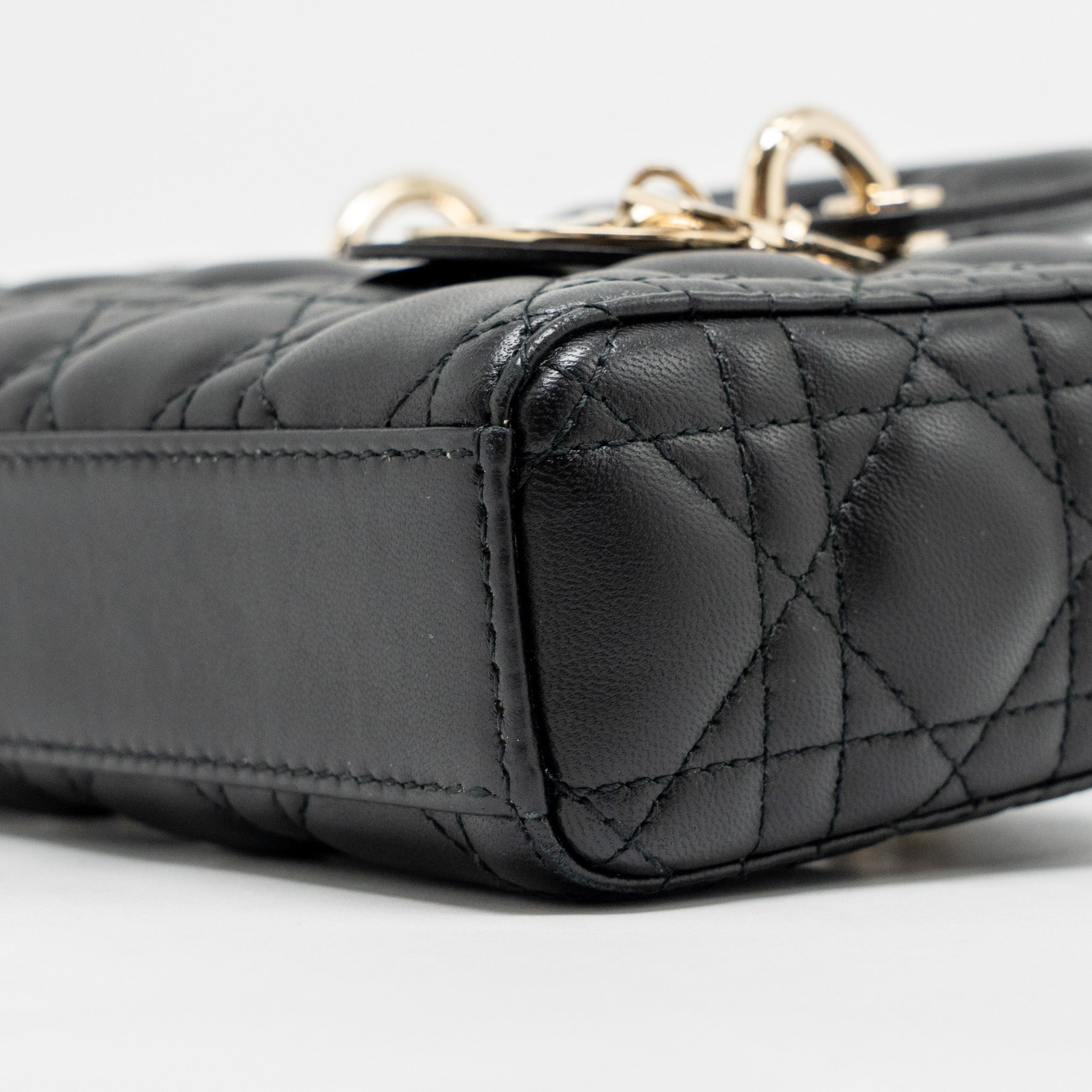 DIOR SMALL LADY D-JOY BAG CANNAGE LAMBSKIN BLACK LGHW