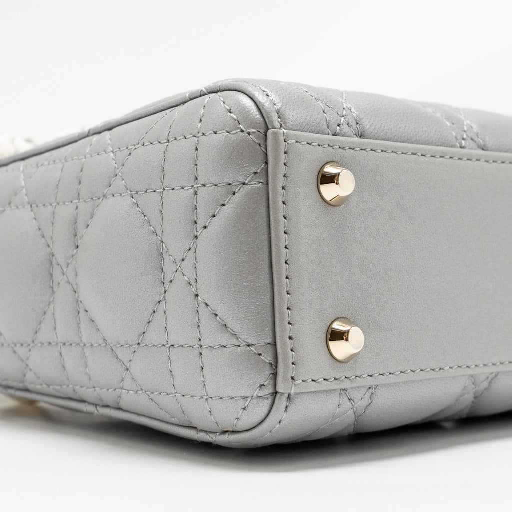 DIOR MINI LADY DIOR LAMBSKIN IRIDESCENT GREY LGHW