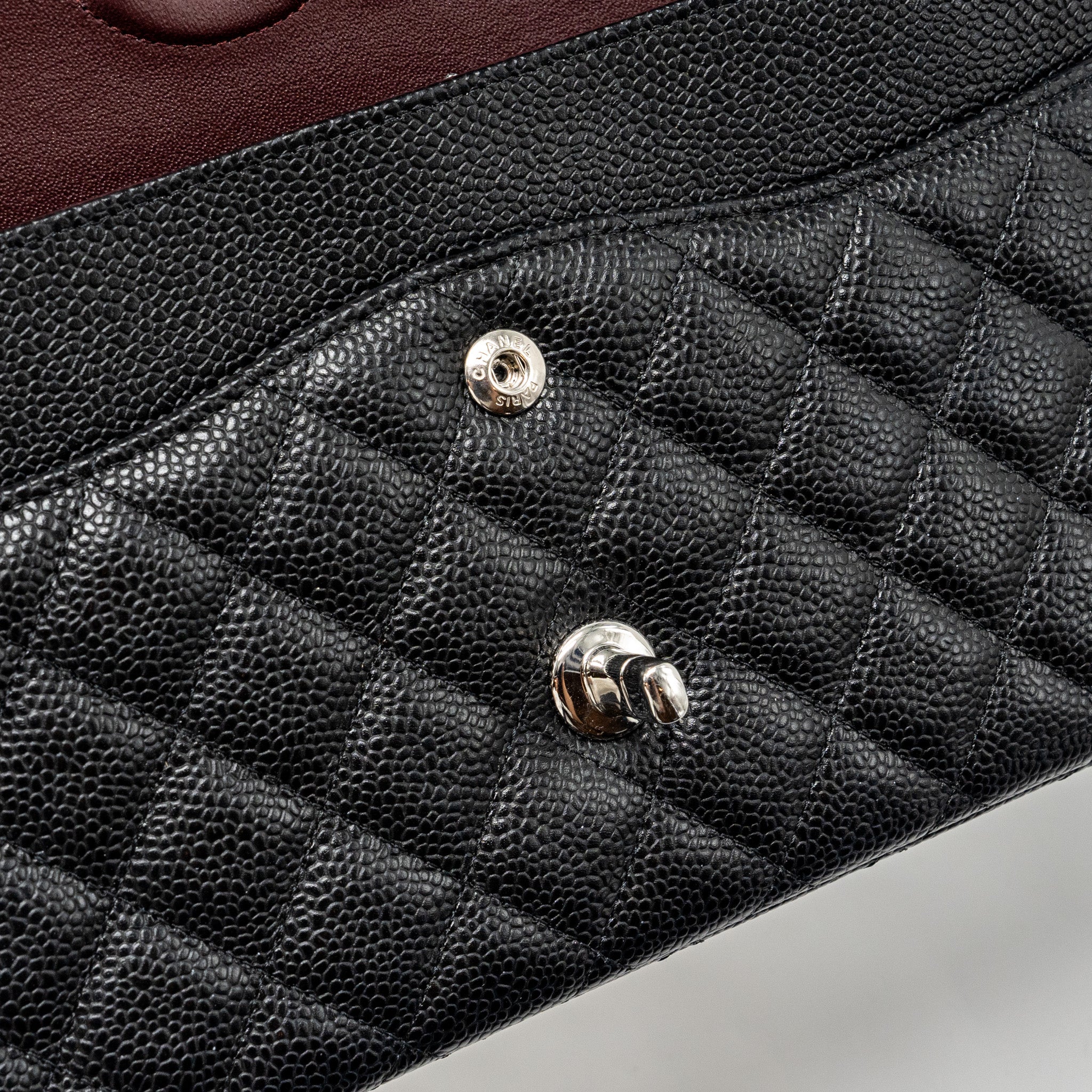 CHANEL MEDIUM CLASSIC DOUBLE FLAP BAG CAVIAR BLACK SHW (MICROCHIP)
