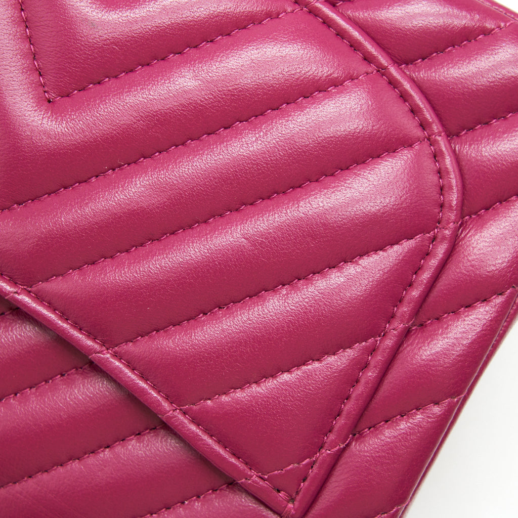 CHANEL MINI SQUARE CHEVRON RASPBERRY RED LAMBSKIN GHW
