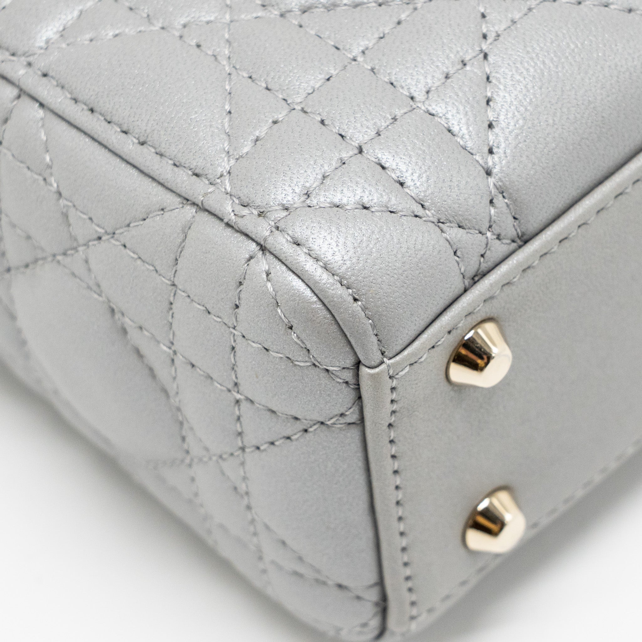 DIOR MINI LADY DIOR LAMBSKIN IRIDESCENT GREY LGHW