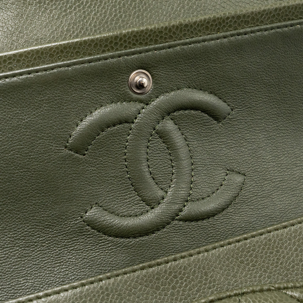 CHANEL MEDIUM CLASSIC DOUBLE FLAP BAG CAVIAR OLIVE GREEN SHW