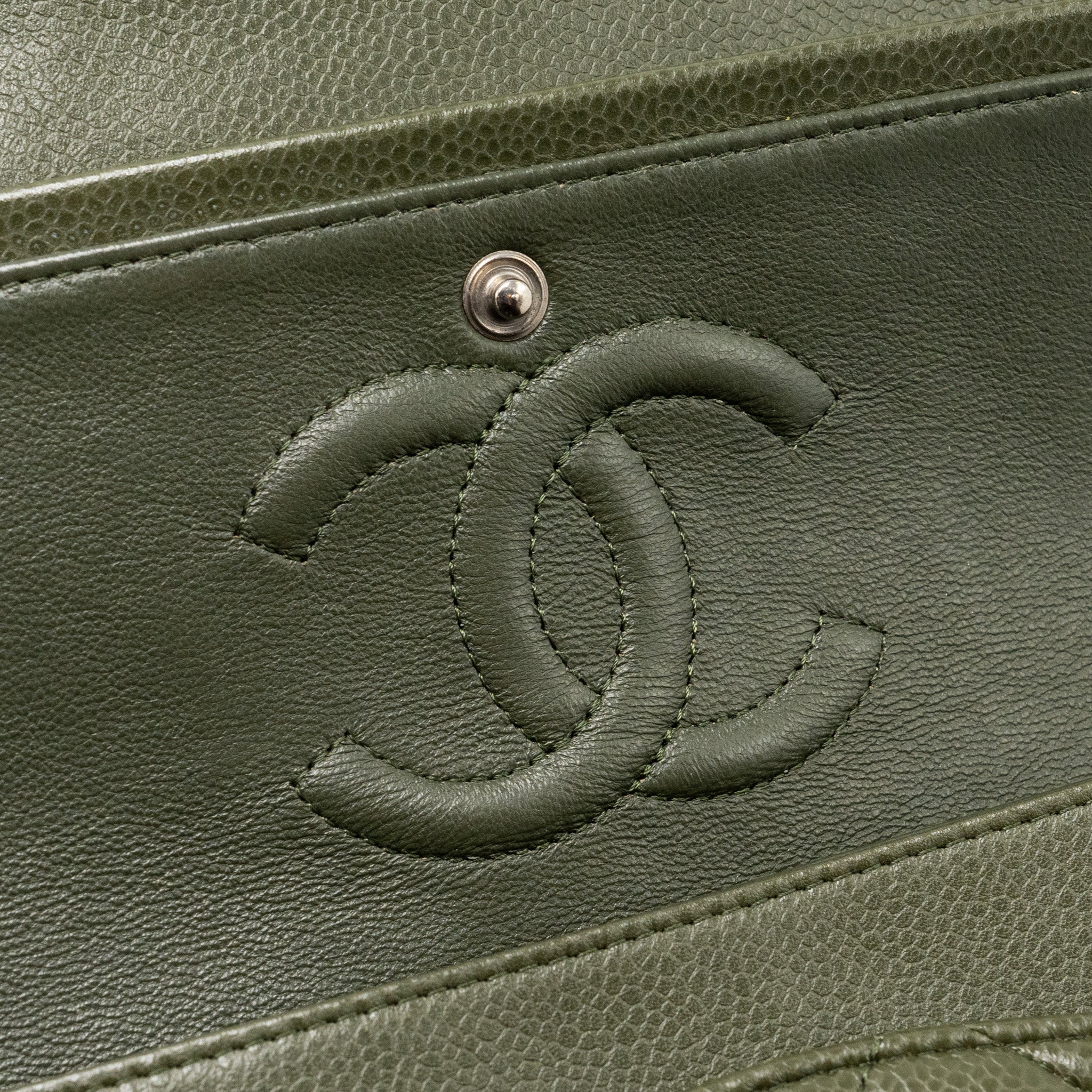 CHANEL MEDIUM CLASSIC DOUBLE FLAP BAG CAVIAR OLIVE GREEN SHW