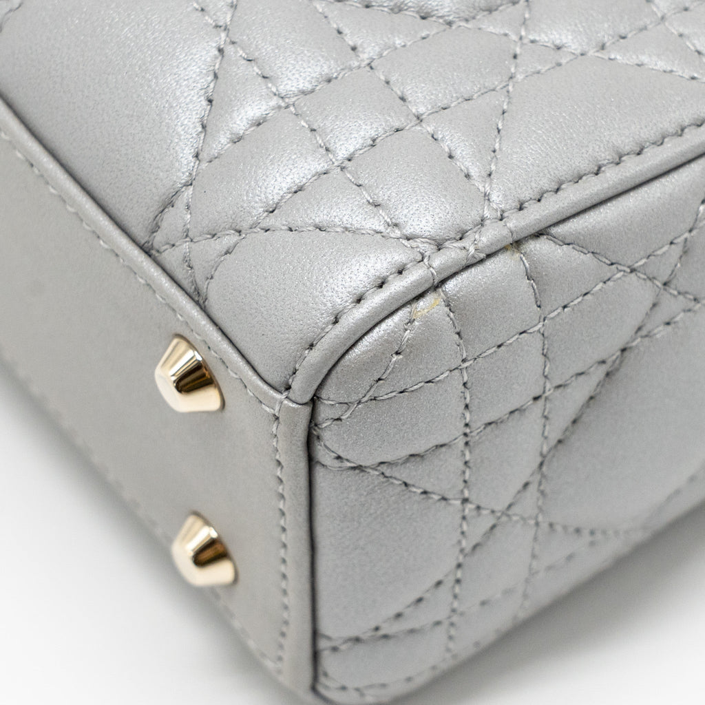DIOR MINI LADY DIOR LAMBSKIN IRIDESCENT GREY LGHW