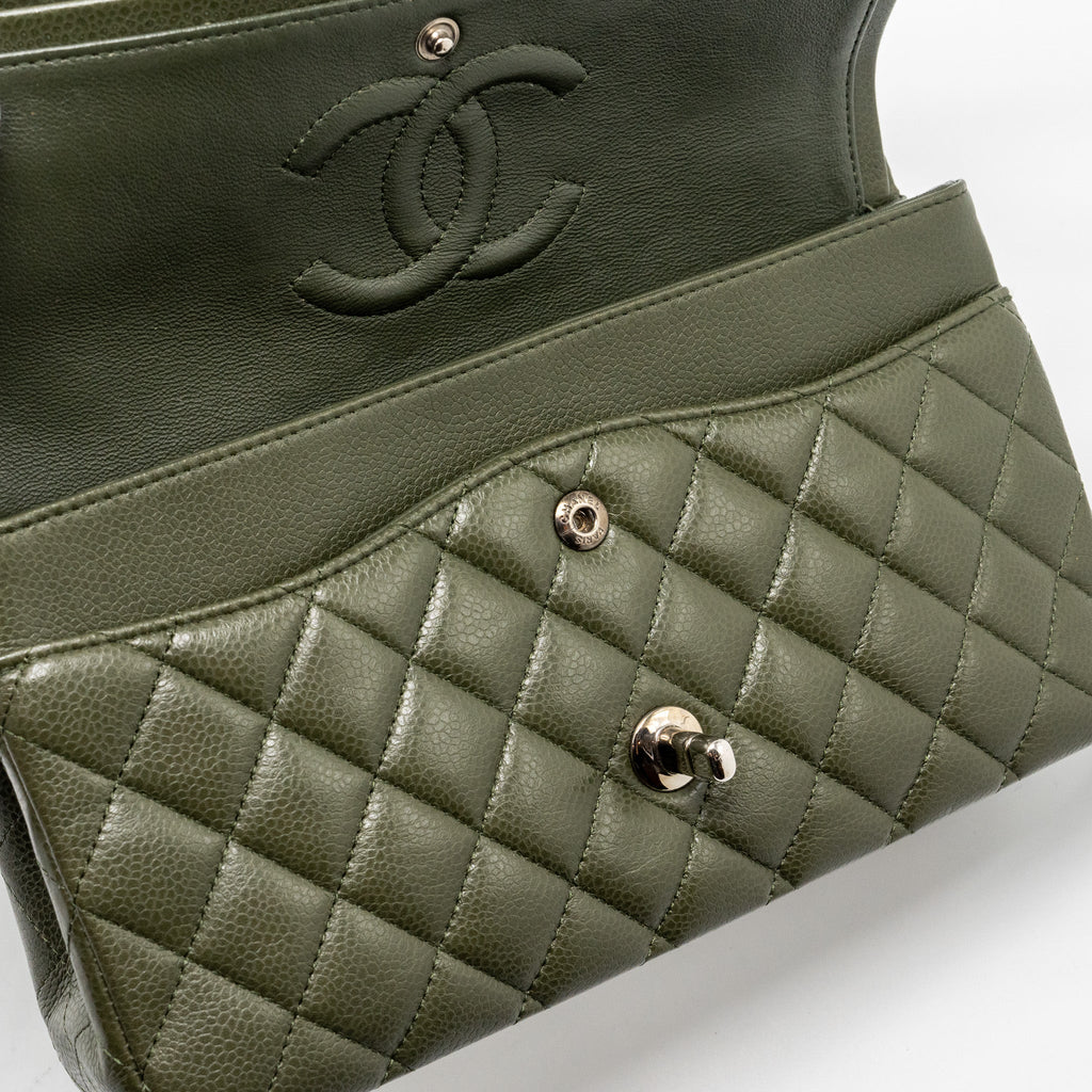 CHANEL MEDIUM CLASSIC DOUBLE FLAP BAG CAVIAR OLIVE GREEN SHW
