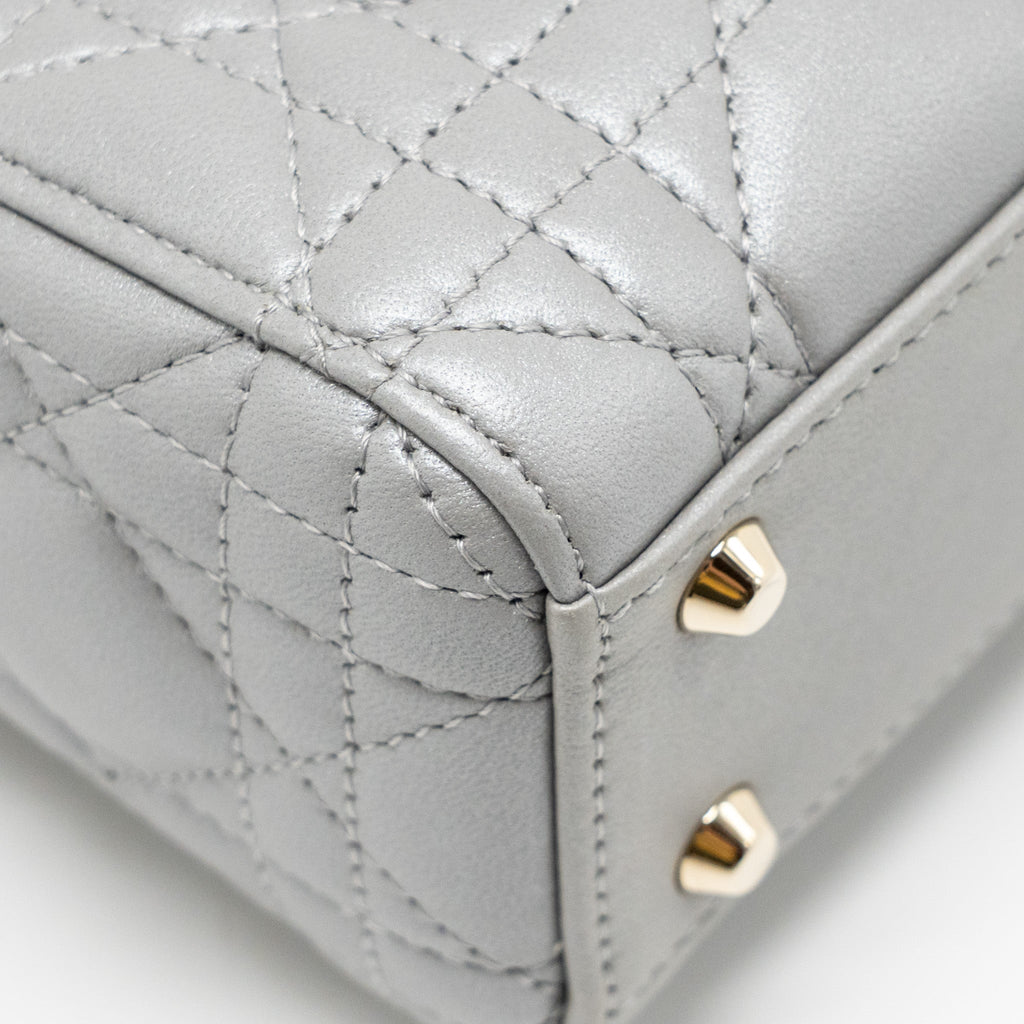 DIOR MINI LADY DIOR LAMBSKIN IRIDESCENT GREY LGHW