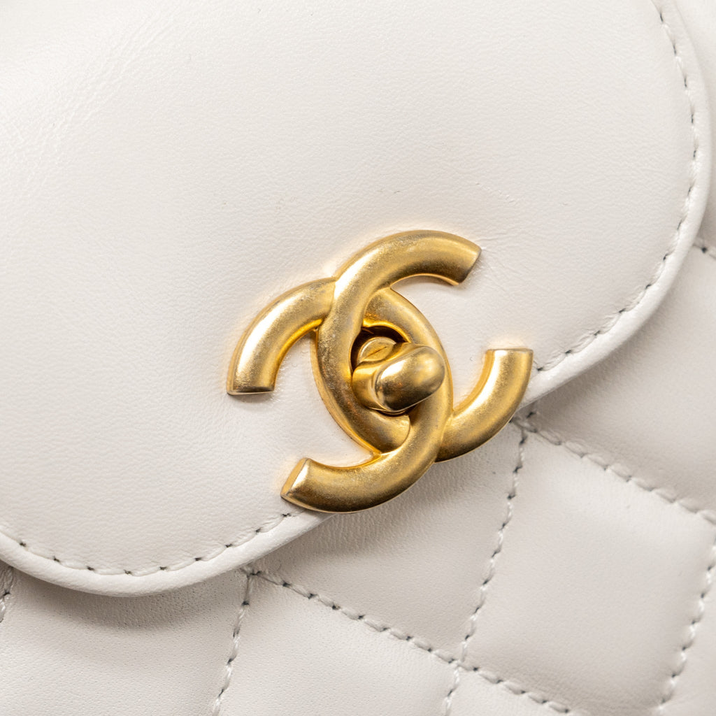 CHANEL 23K MINI KELLY SHOPPING TOTE BAG CALFSKIN WHITE GHW (MICROCHIP)