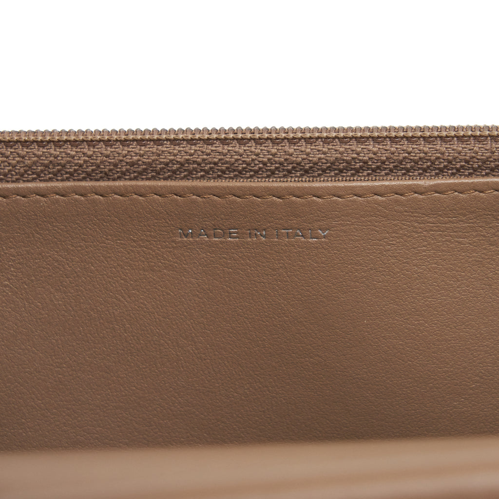CHANEL CHEVRON BOY WALLET ON CHAIN CAVIAR DARK BEIGE RUTHENIUM HARDWARE