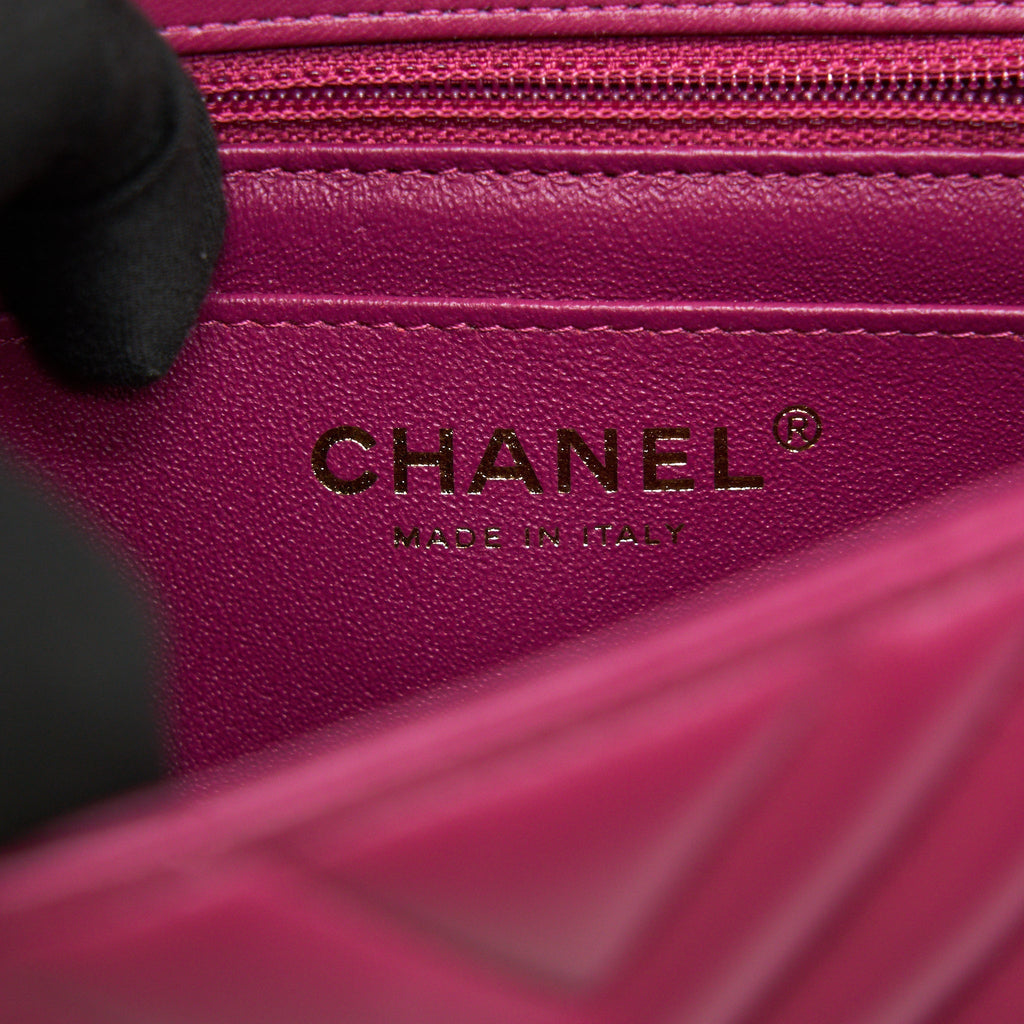 CHANEL MINI SQUARE CHEVRON RASPBERRY RED LAMBSKIN GHW