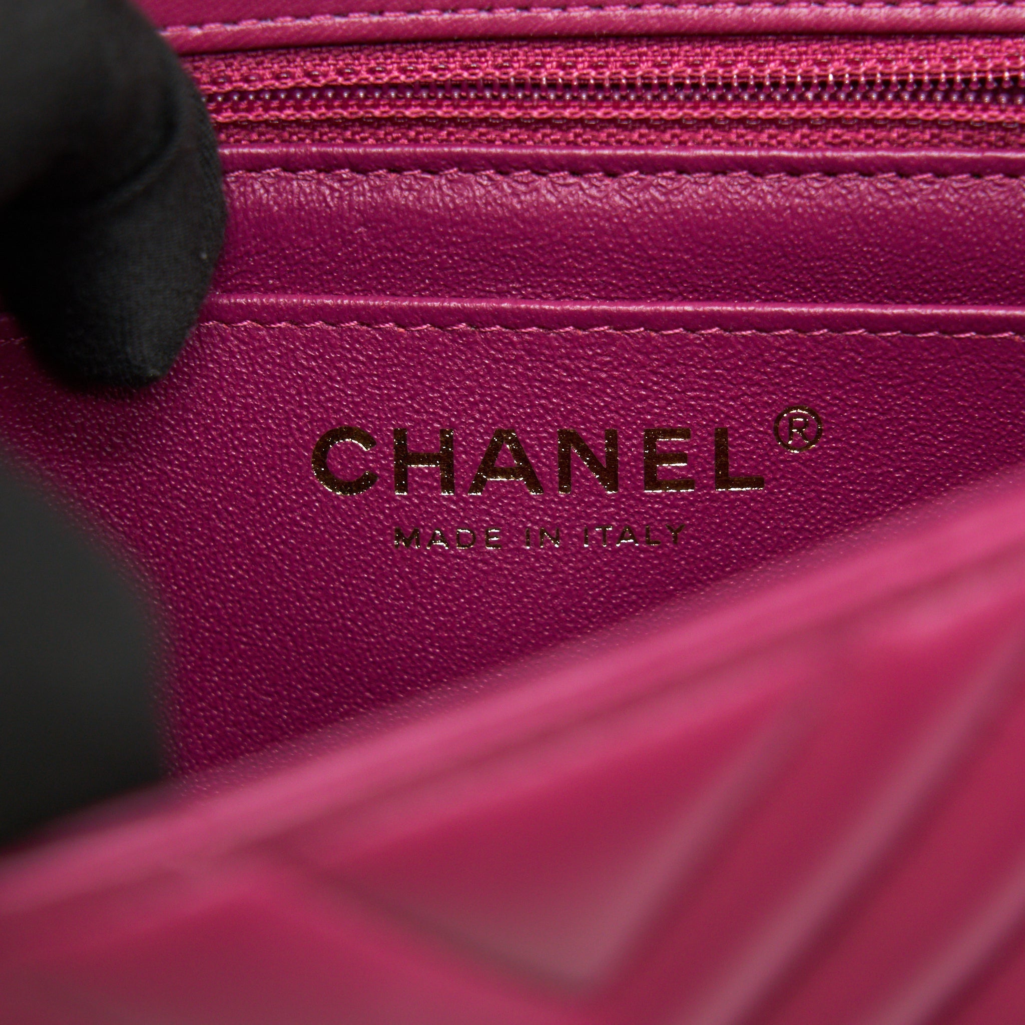CHANEL MINI SQUARE CHEVRON RASPBERRY RED LAMBSKIN GHW