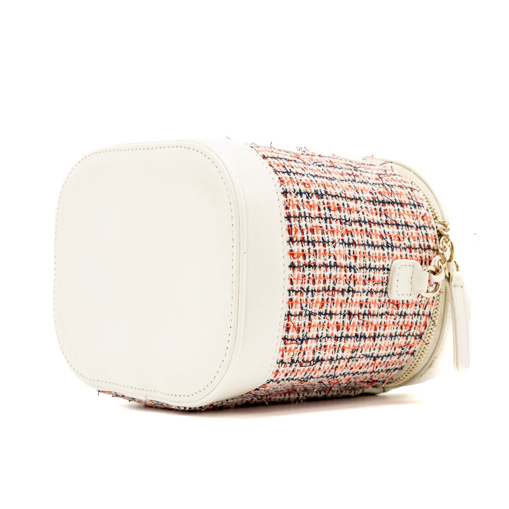 CHANEL TOP HANDLE VANITY CASE WITH CHAIN TWEED MULTICOLOUR WHITE LGHW