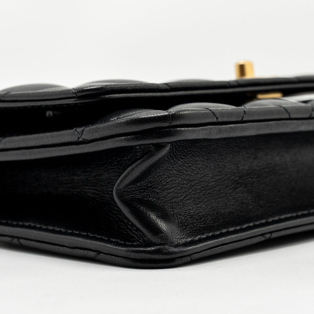 CHANEL PEARL CRUSH WALLET ON CHAIN LAMBSKIN BLACK GHW (MICROCHIP)