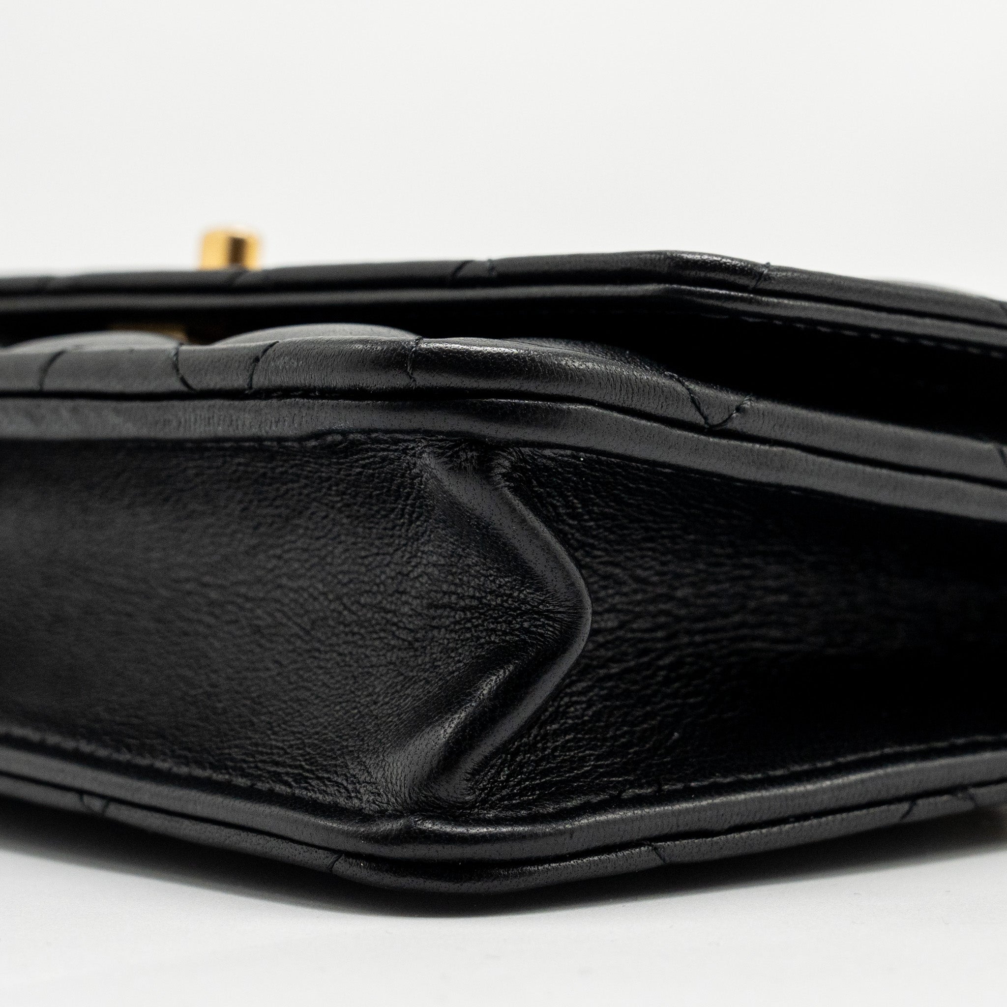 CHANEL PEARL CRUSH WALLET ON CHAIN LAMBSKIN BLACK GHW (MICROCHIP)