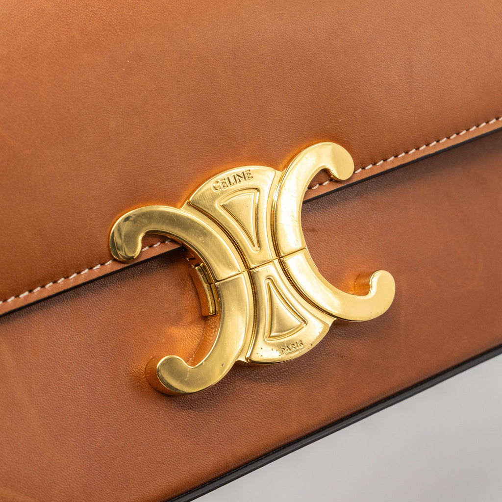 CELINE TRIOMPHE SHOULDER BAG NATURAL CALFSKIN TAN GHW