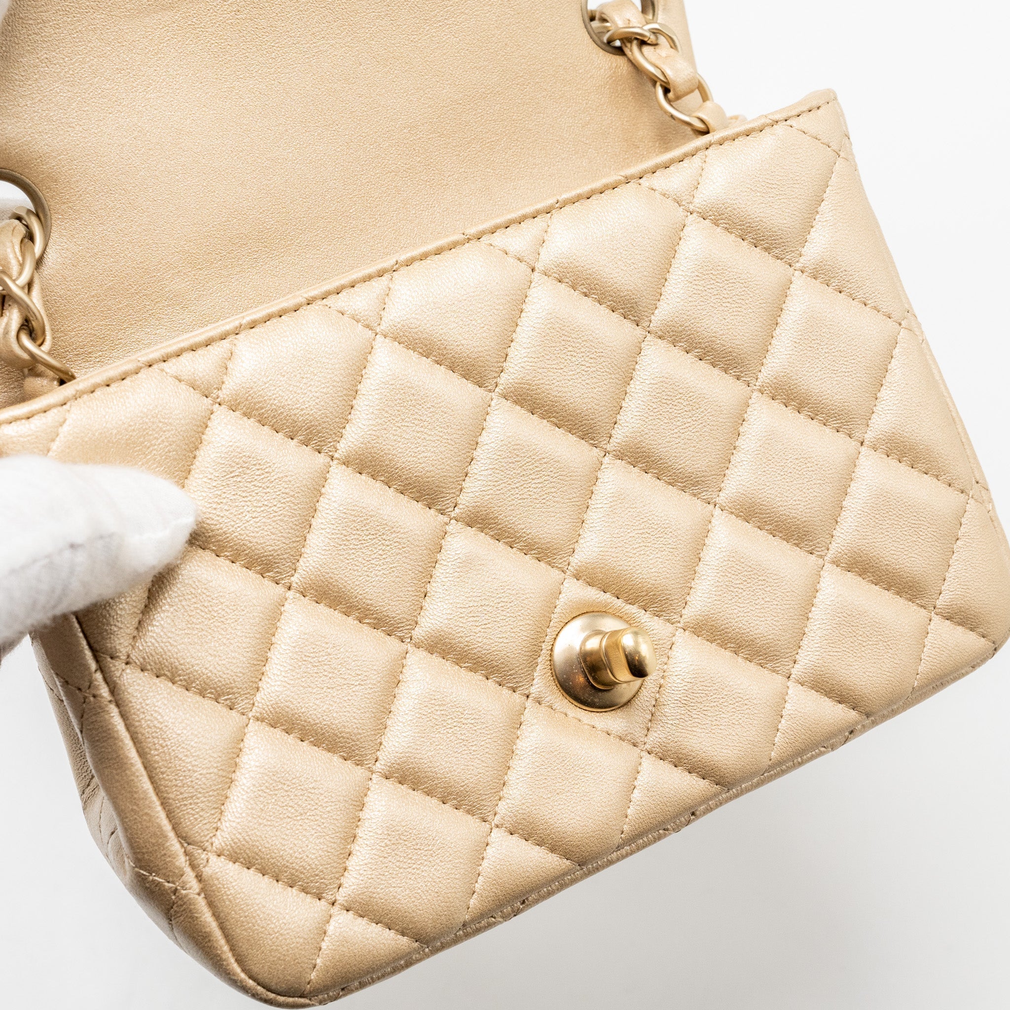 CHANEL MINI SQUARE FLAP BAG LAMBSKIN GOLD GHW