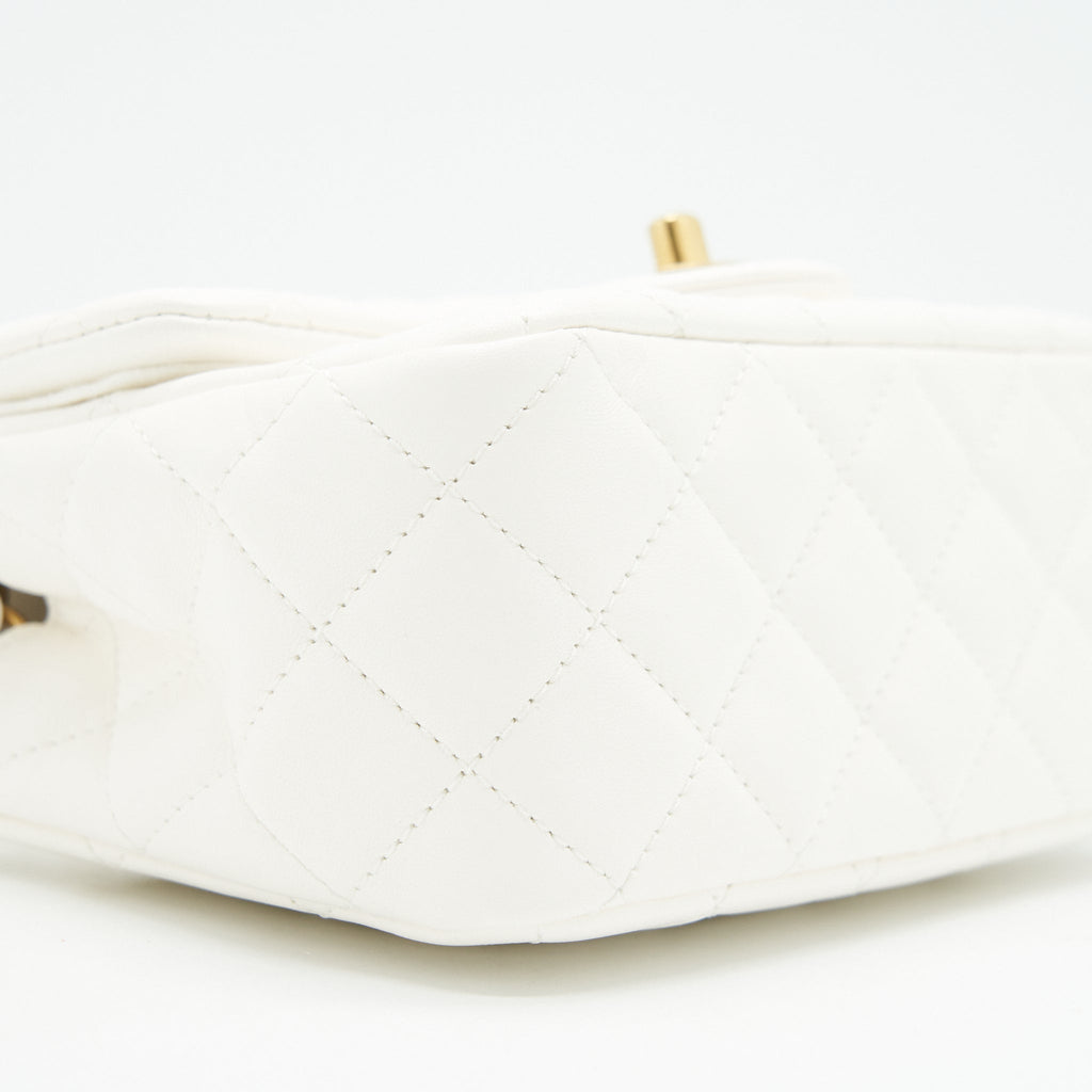 CHANEL 21B PEARL CRUSH SQUARE MINI FLAP BAG LAMBSKIN WHITE GHW