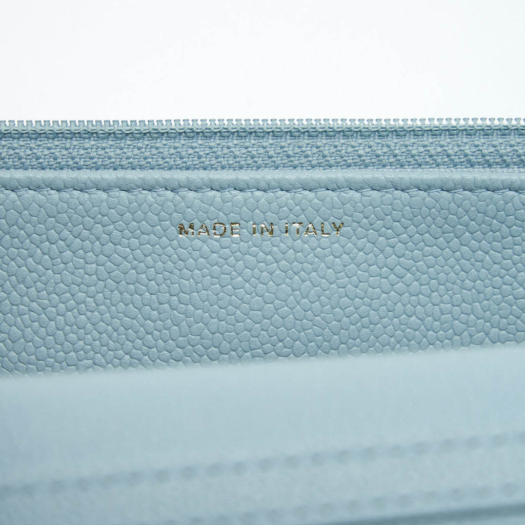 CHANEL 22P WALLET ON CHAIN WITH CC LOGO CHAIN CAVIAR LIGHT BLUE LGHW