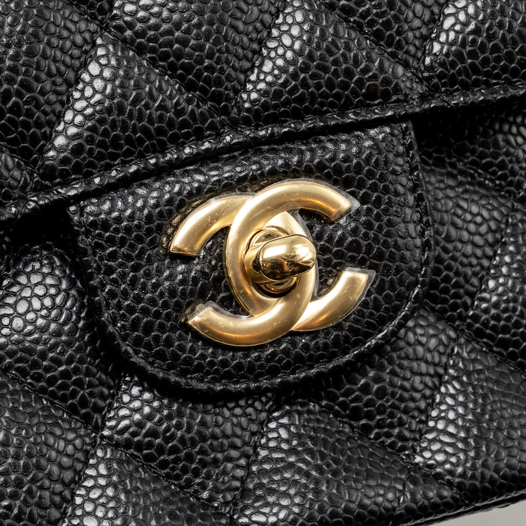 CHANEL SMALL CLASSIC DOUBLE FLAP BAG CAVIAR BLACK GHW (MICROCHIP)