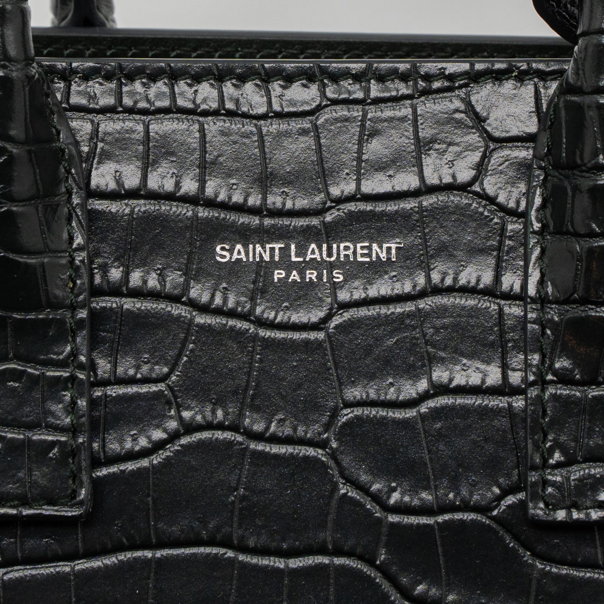 SAINT LAURENT SAC DE JOUR NANO CROC EMBOSSED CALFSKIN DARK GREEN SHW