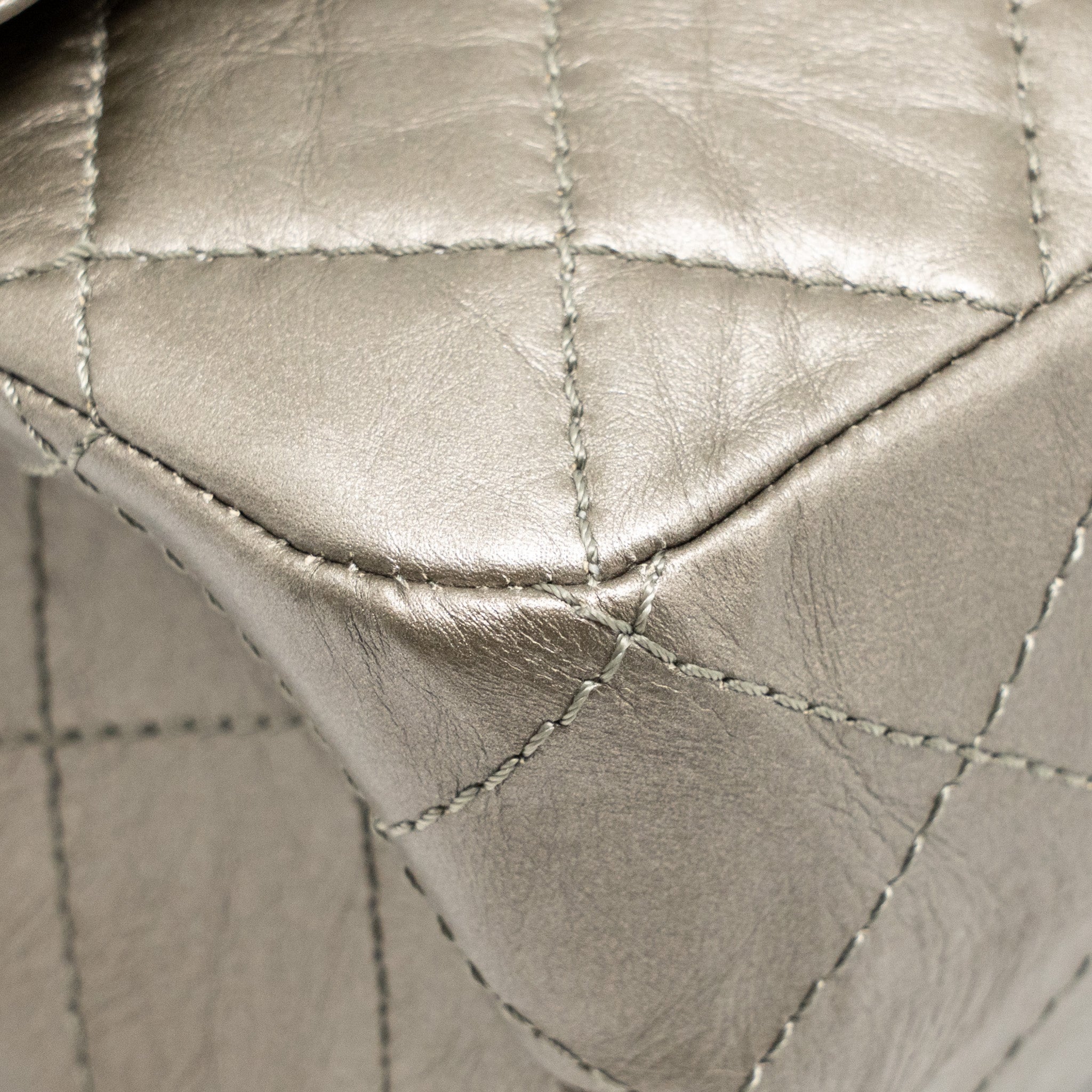 CHANEL MAXI 2.55 REISSUE FLAP BAG AGED CALFSKIN IRIDESCENT LIGHT GREY RUTHENIUM HARDWARE