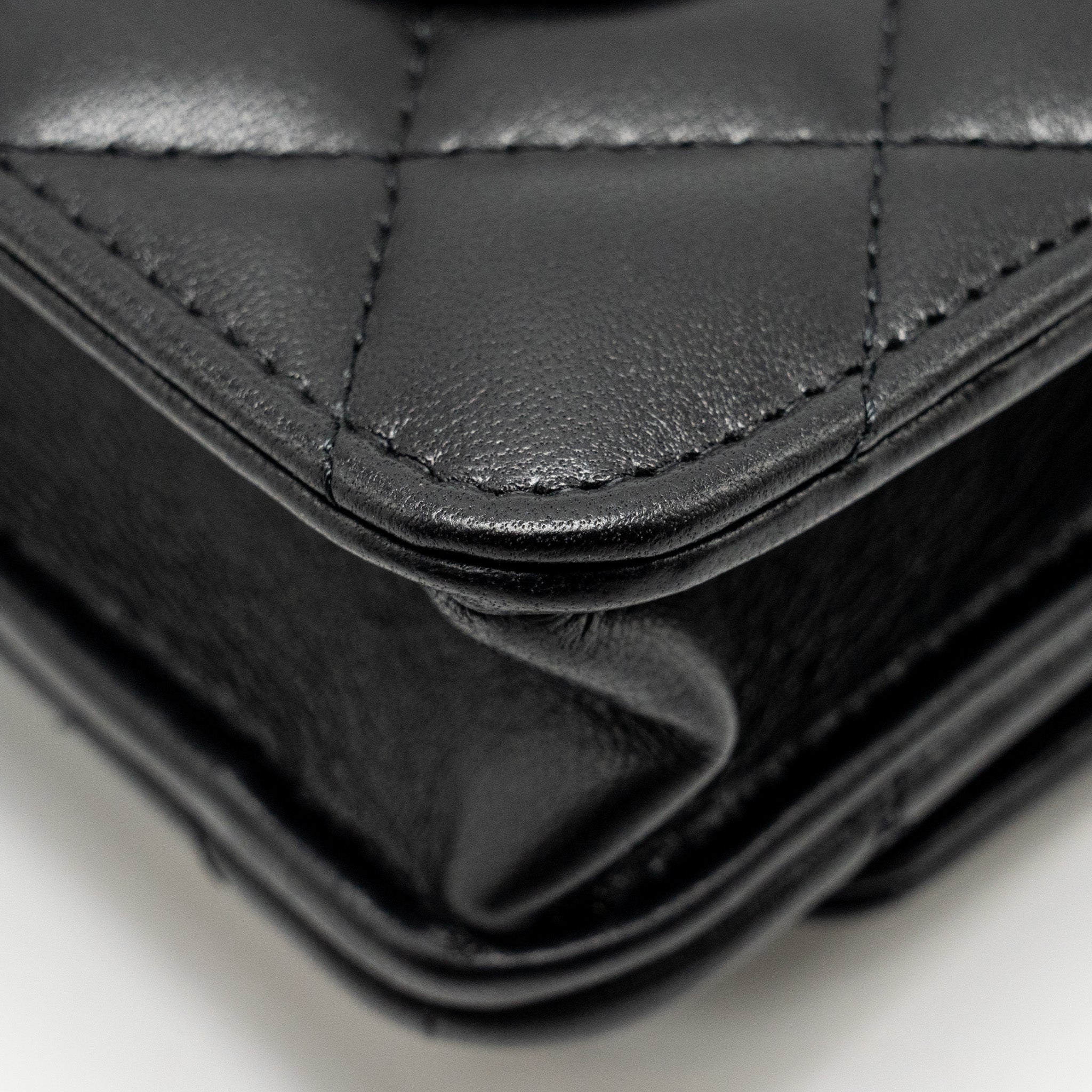 CHANEL PEARL CRUSH WALLET ON CHAIN LAMBSKIN BLACK GHW (MICROCHIP)