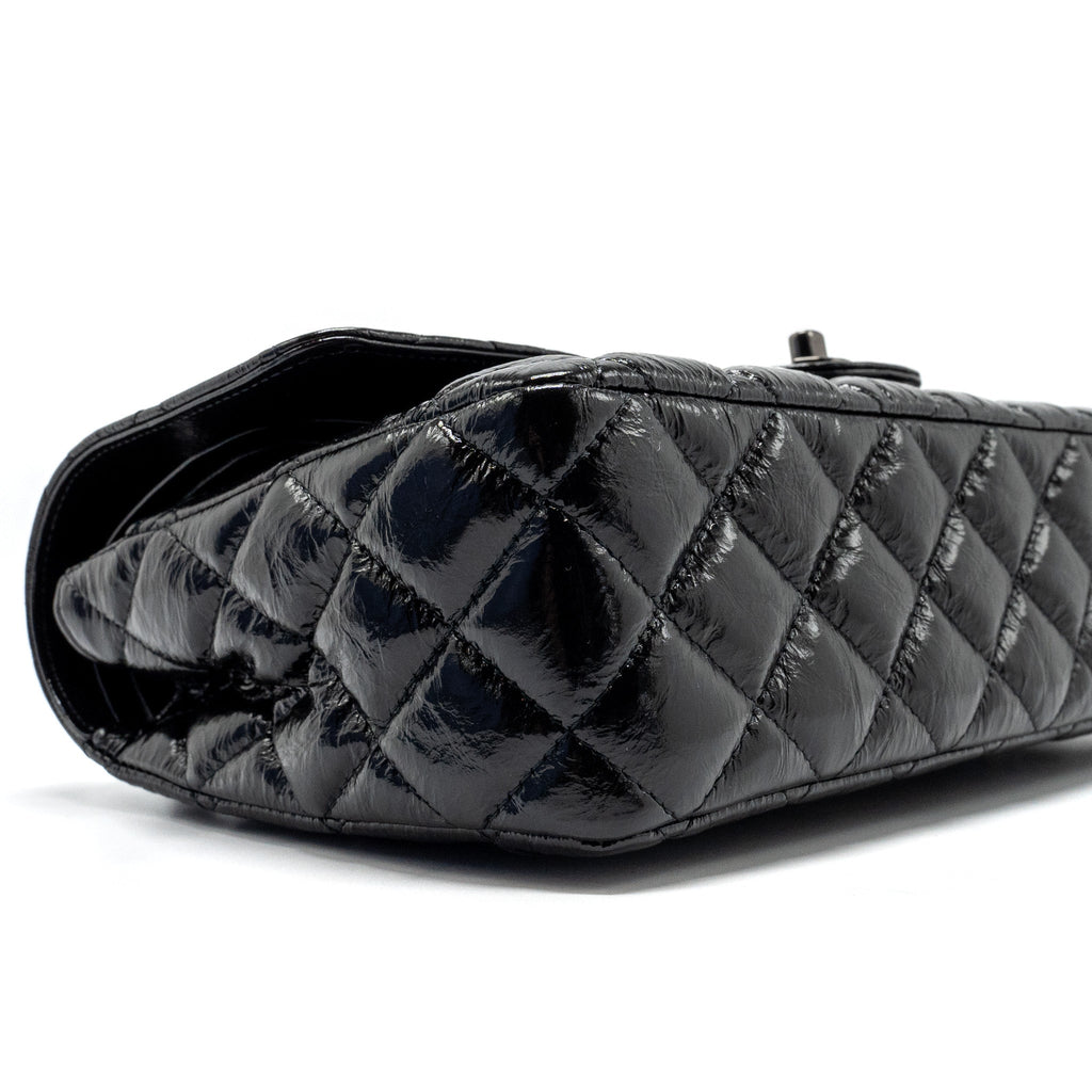 CHANEL MEDIUM CLASSIC DOUBLE FLAP BAG SHINY AGED CALFSKIN SO BLACK