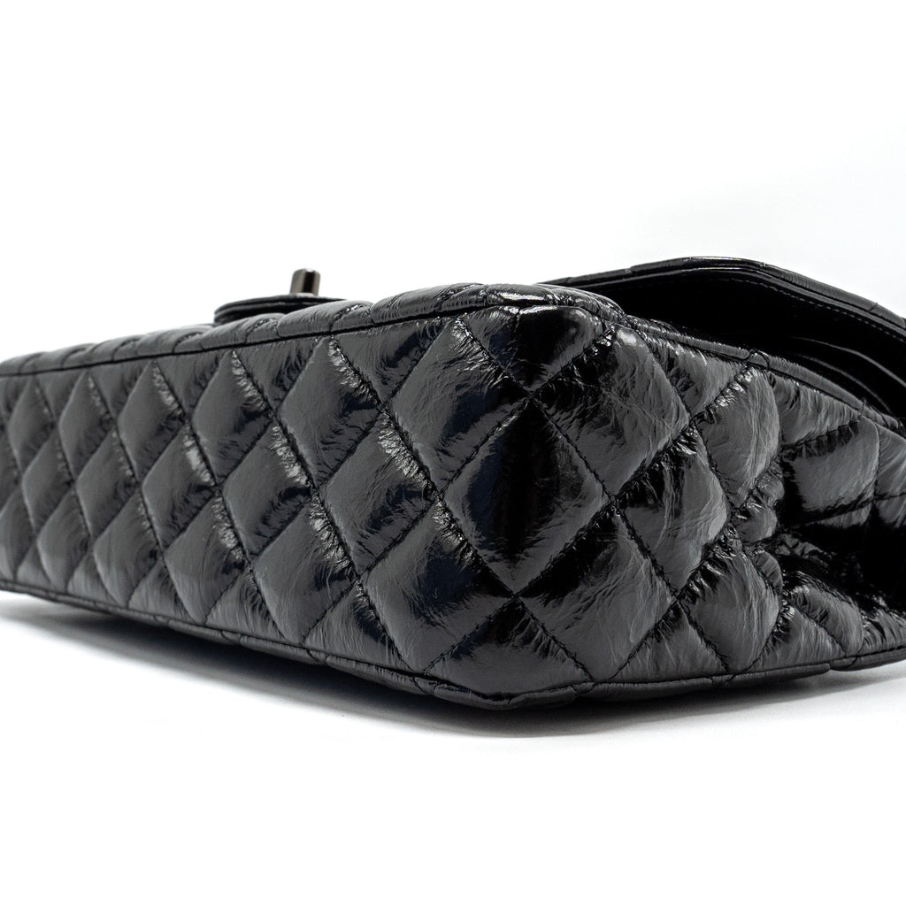 CHANEL MEDIUM CLASSIC DOUBLE FLAP BAG SHINY AGED CALFSKIN SO BLACK