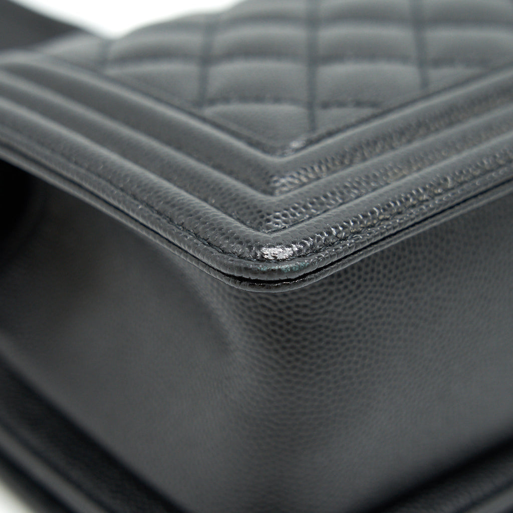 CHANEL SMALL BOY BAG CAVIAR LEATHER GHW BLACK