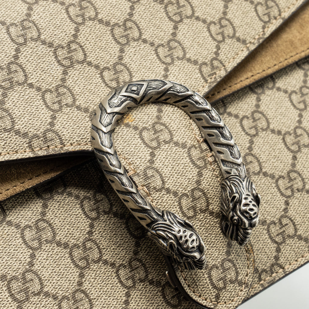 GUCCI DIONYSUS GG SHOULDER BAG GG SUPREME CANVAS / SUEDE BEIGE SHW