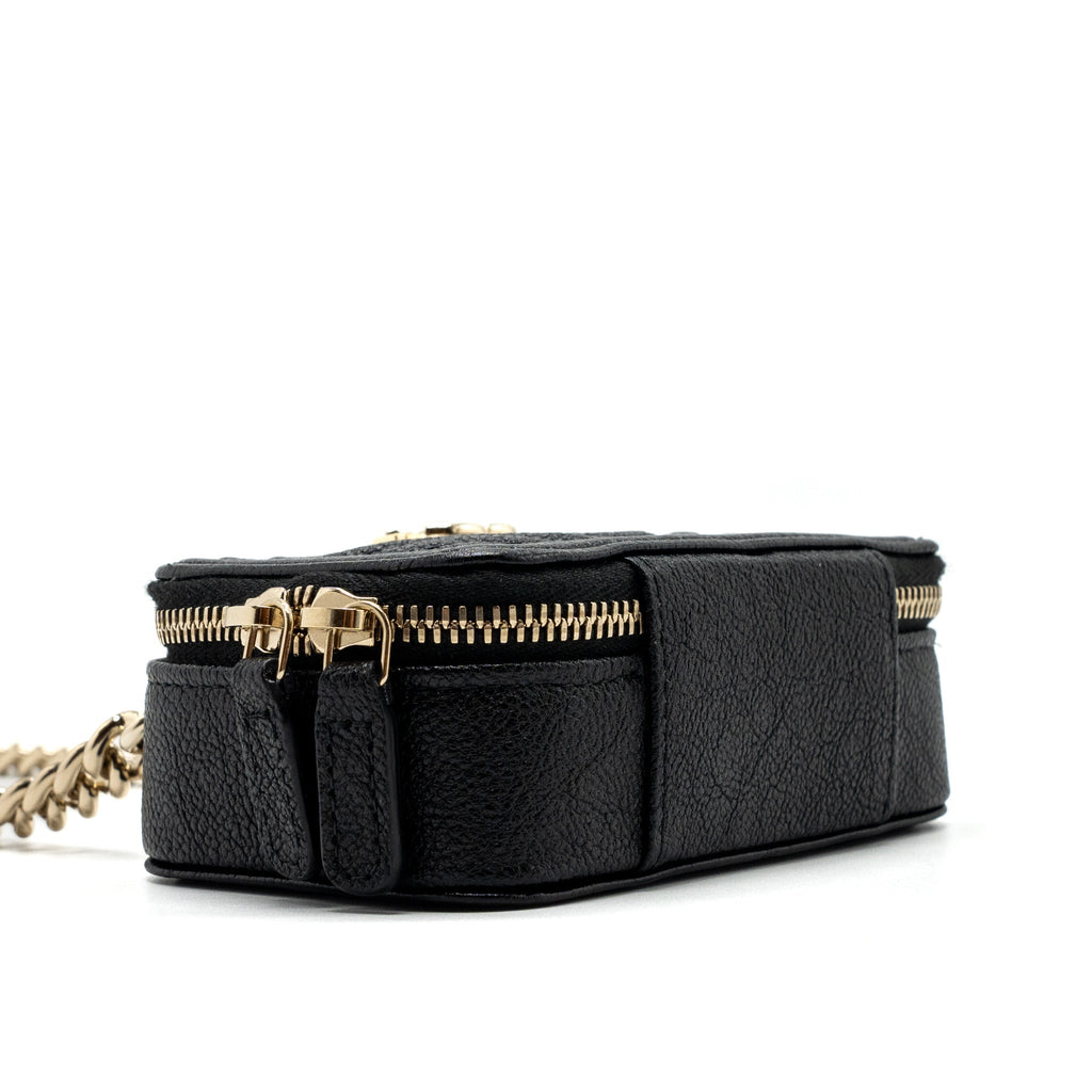 CHANEL BOY ZIPPER CARD HOLDER WITH CHAIN CAVIAR BLACK LGHW