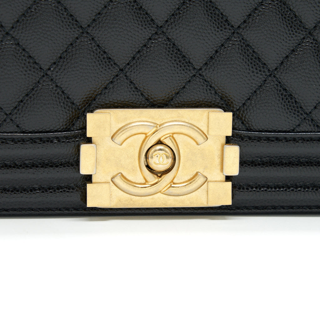 CHANEL SMALL BOY BAG CAVIAR LEATHER GHW BLACK