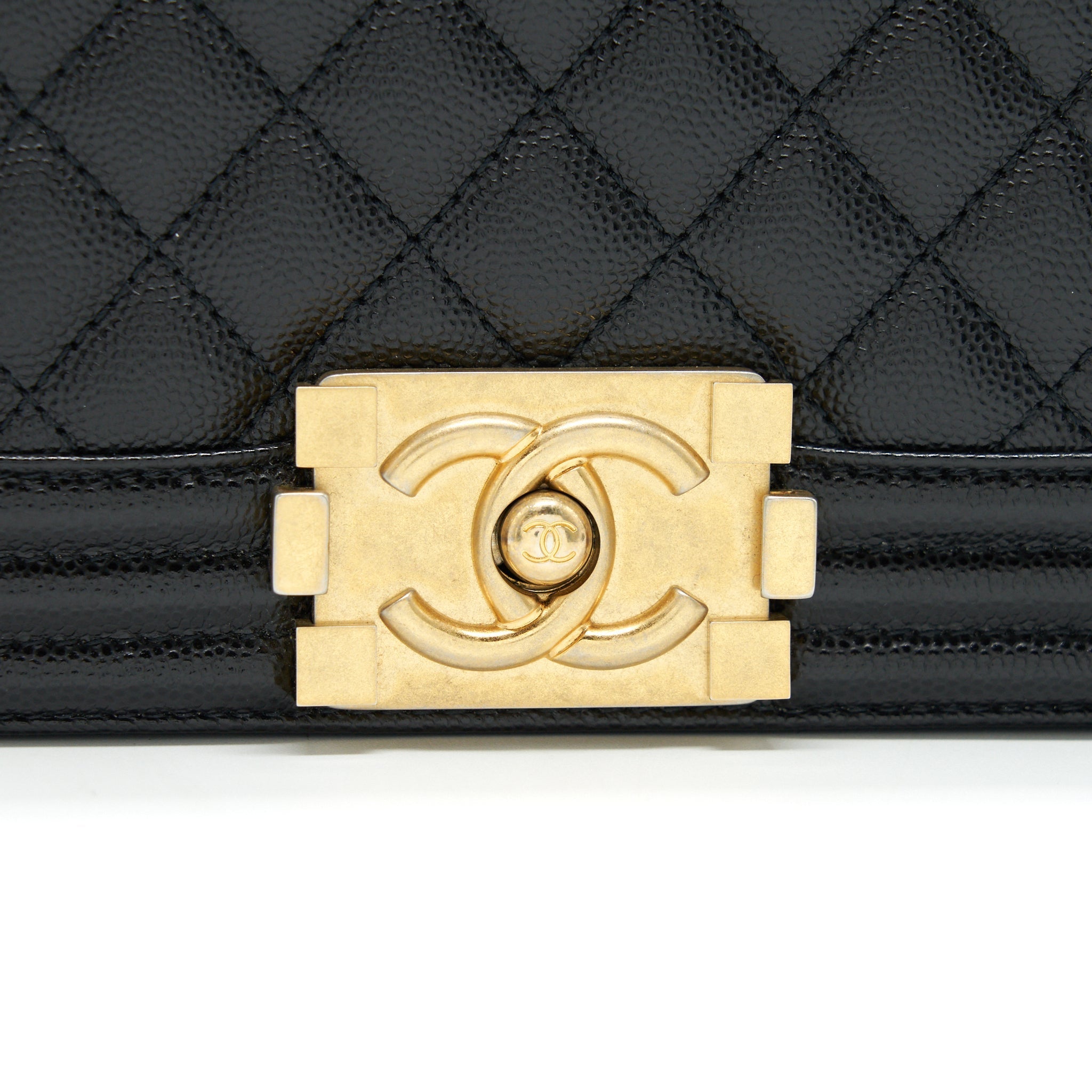 CHANEL SMALL BOY BAG CAVIAR LEATHER GHW BLACK