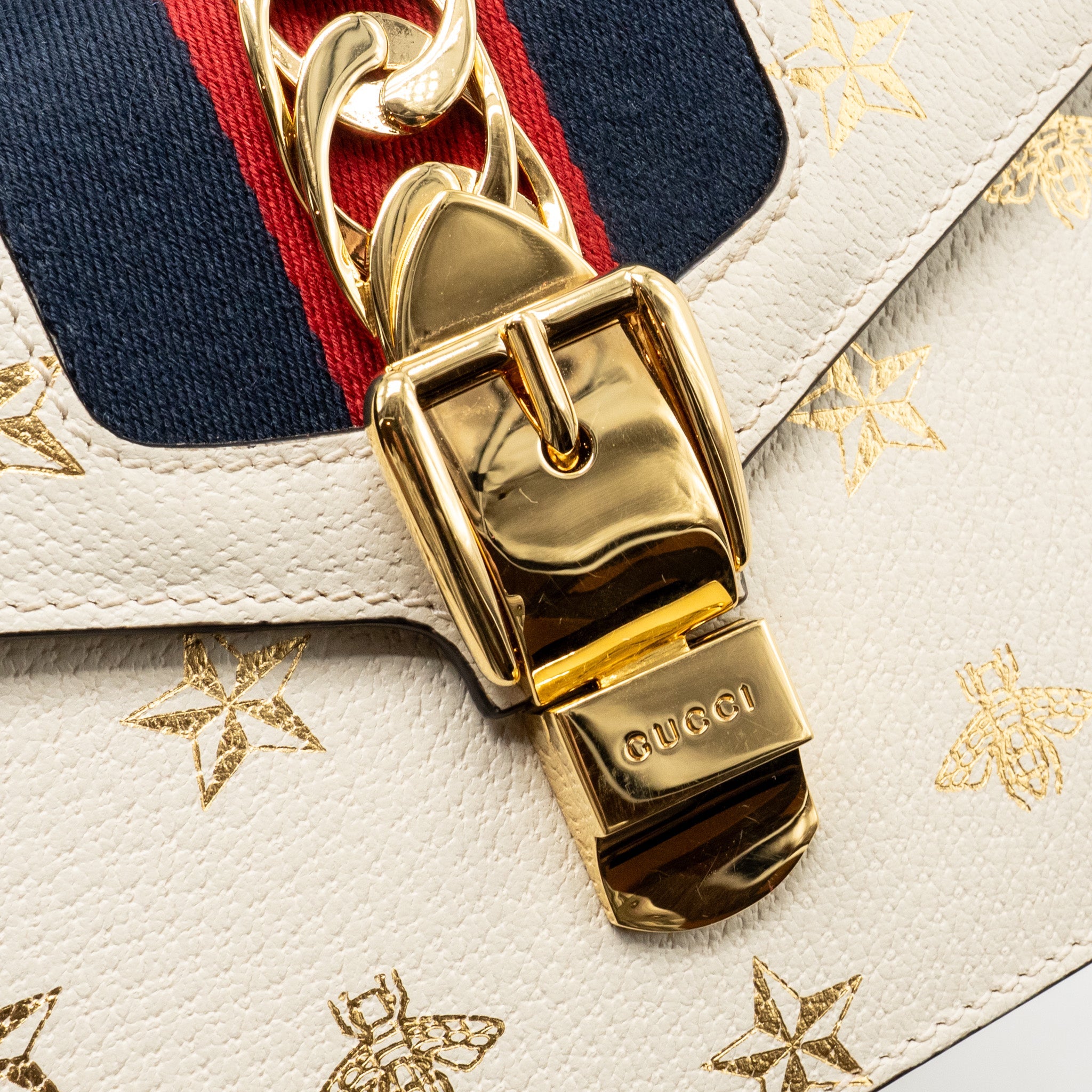 GUCCI MINI SYLVIE BEE STAR TOP HANDLE CALFSKIN WHITE/MULTICOLOUR GHW