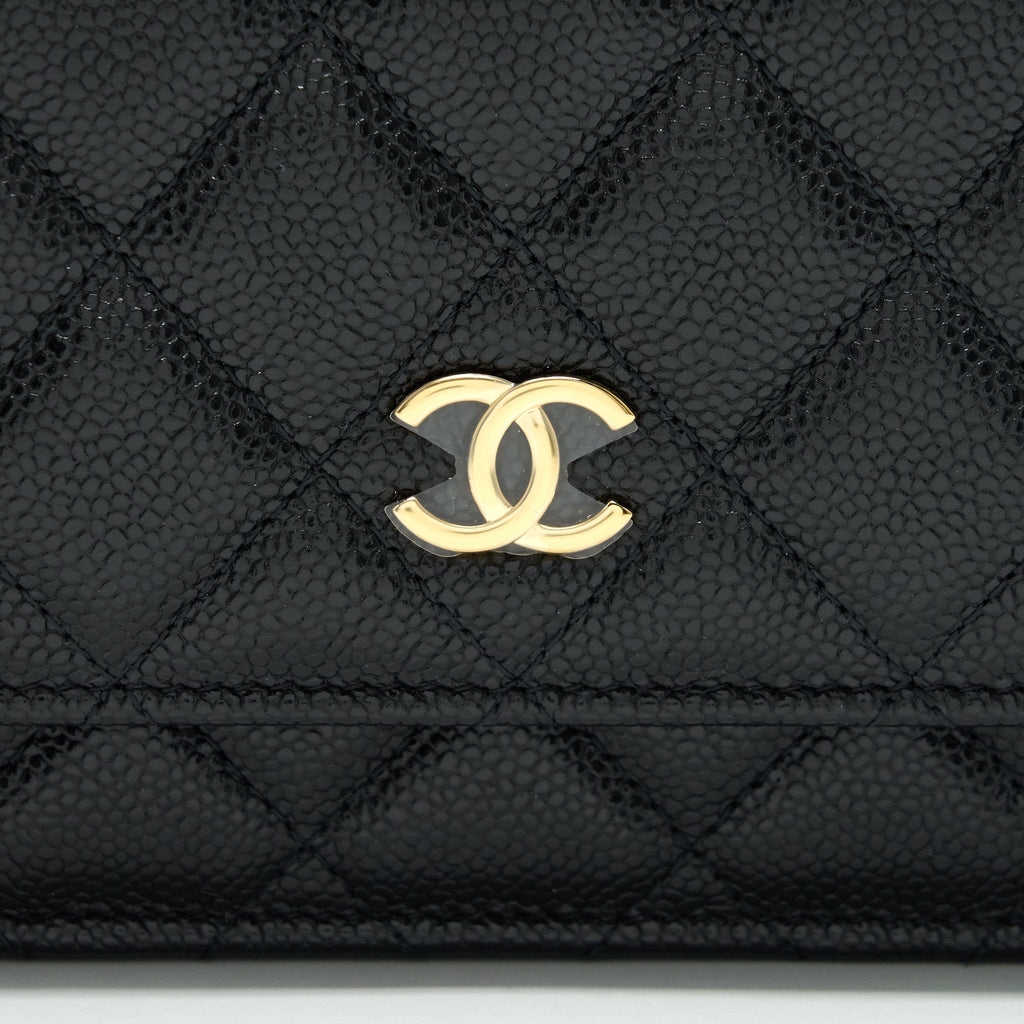 CHANEL 21A COCO LETTER WALLET ON CHAIN BLACK CAVIAR GHW