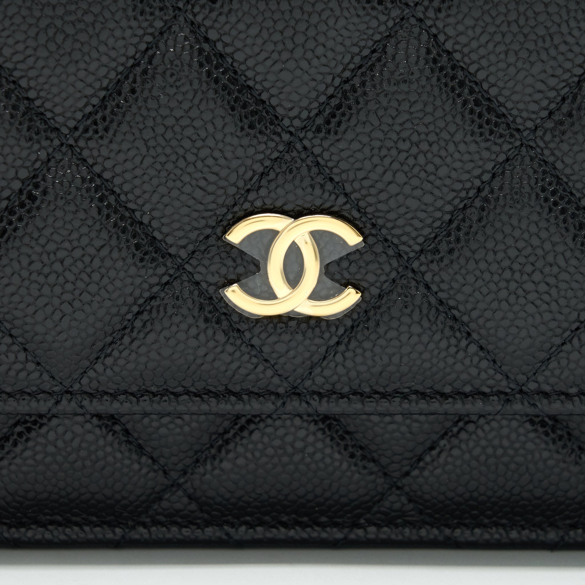 CHANEL 21A COCO LETTER WALLET ON CHAIN BLACK CAVIAR GHW