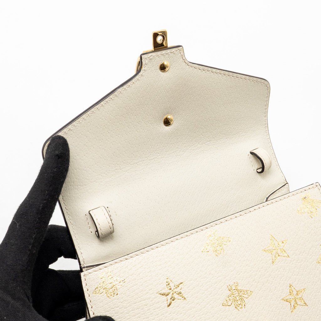GUCCI MINI SYLVIE BEE STAR TOP HANDLE CALFSKIN WHITE/MULTICOLOUR GHW