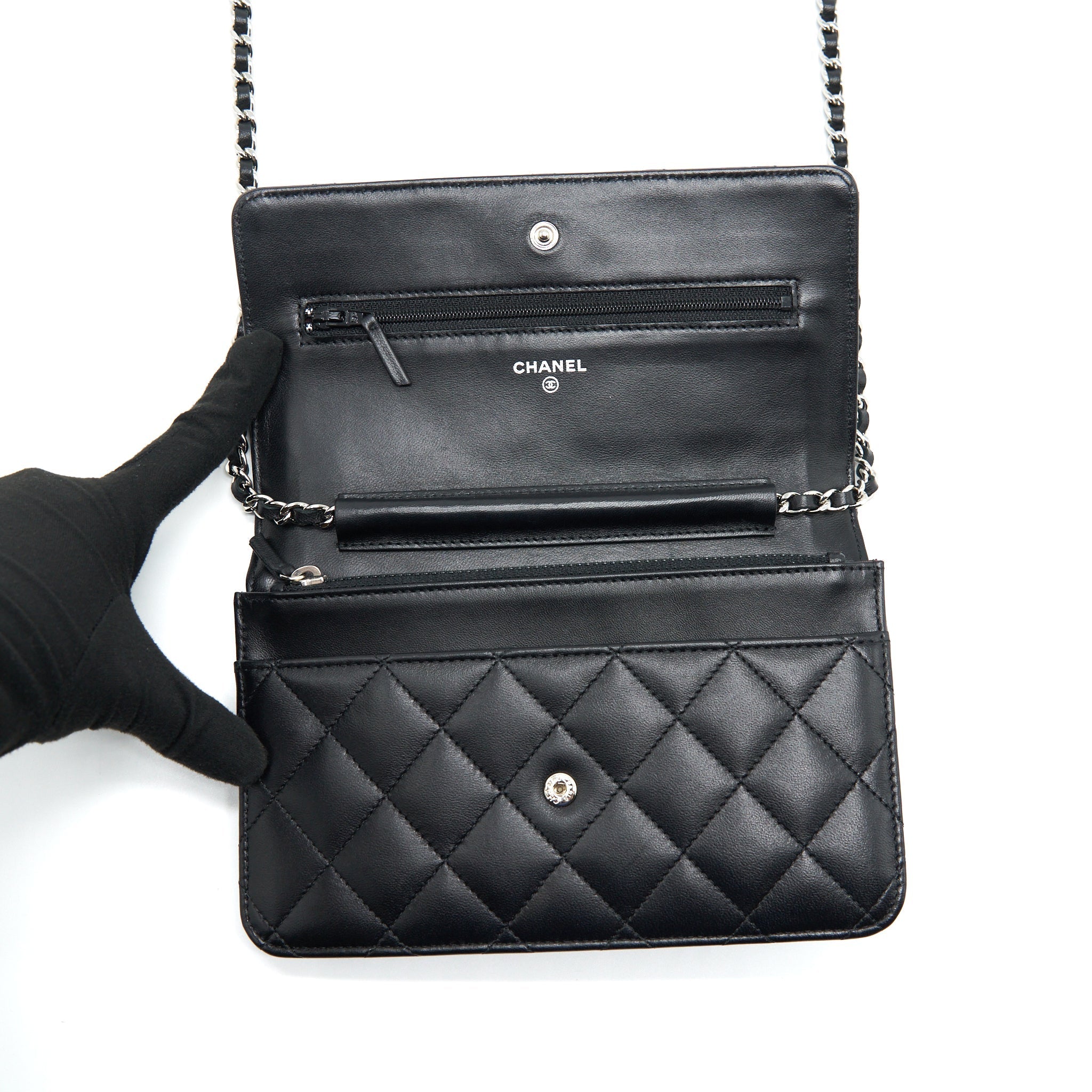 CHANEL CLASSIC WALLET ON CHAIN LAMBSKIN BLACK SHW