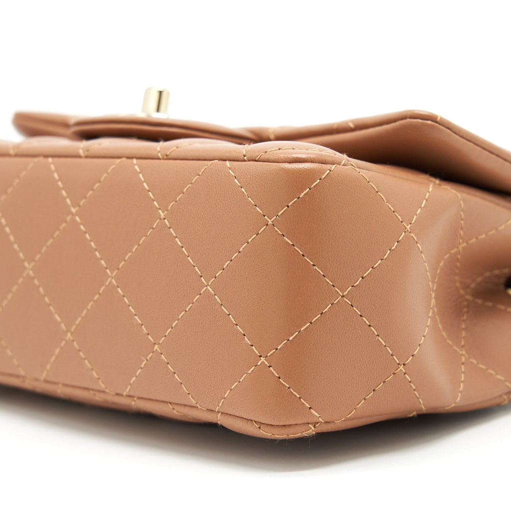 CHANEL 22S MINI RECTANGULAR FLAP BAG CARAMEL LGHW (MICROCHIP)