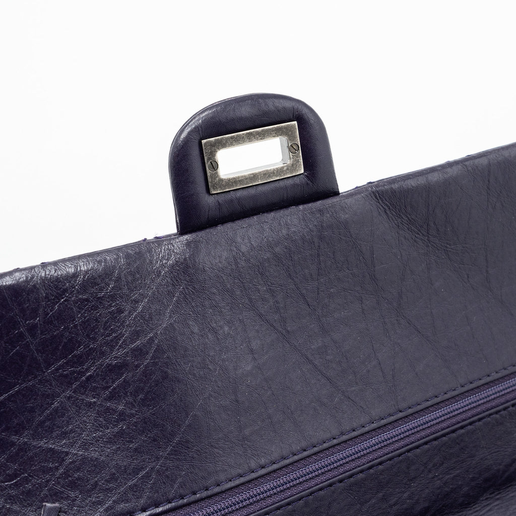 CHANEL LARGE 2.55  REISSUE FLAP BAG AGED CALFSKIN DARK PURPLE RUTHENIUM HARDWARE