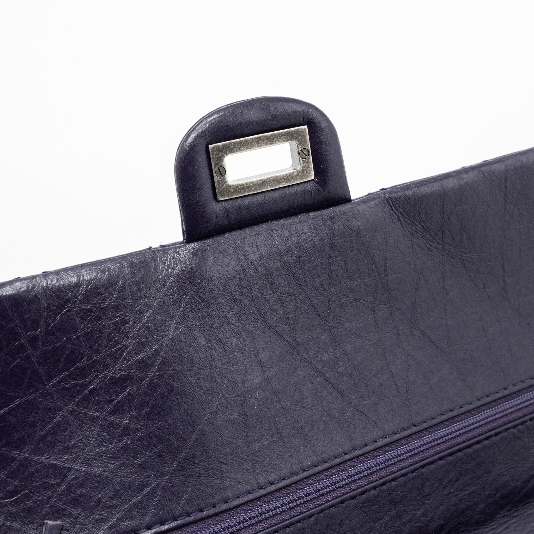 CHANEL LARGE 2.55  REISSUE FLAP BAG AGED CALFSKIN DARK PURPLE RUTHENIUM HARDWARE