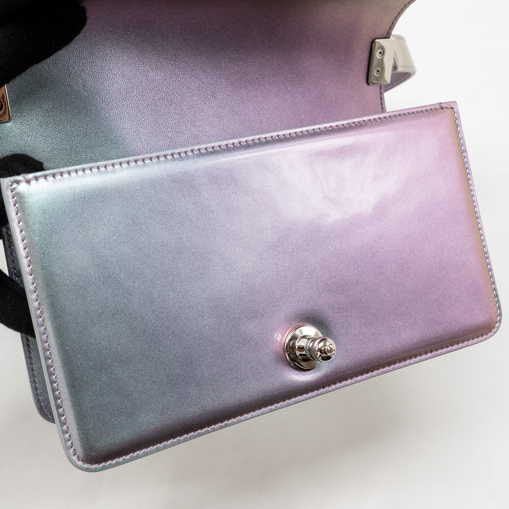 CHANEL SMALL BOY BAG LIMITED EDITION PATENT LEATHER IRIDESCENT LIGHT PURPLE SHW