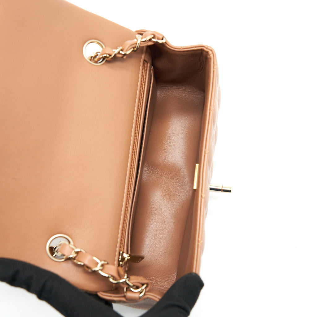 CHANEL 22S MINI RECTANGULAR FLAP BAG CARAMEL LGHW (MICROCHIP)