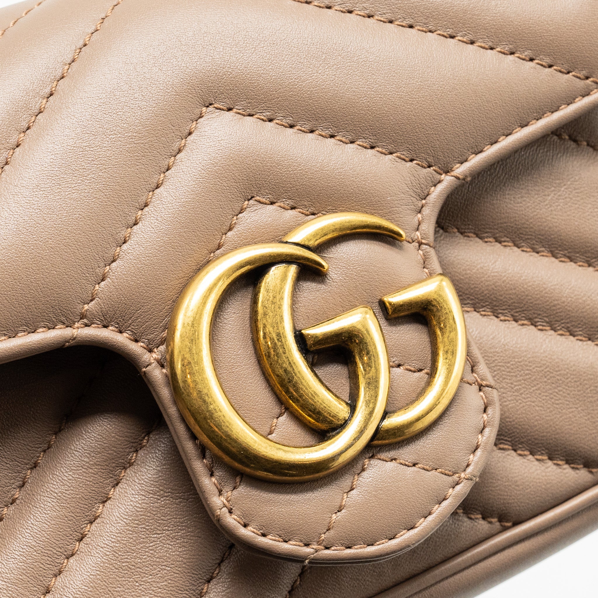 GUCCI SUPER MINI GG MARMONT BAG CALFSKIN BEIGE GHW