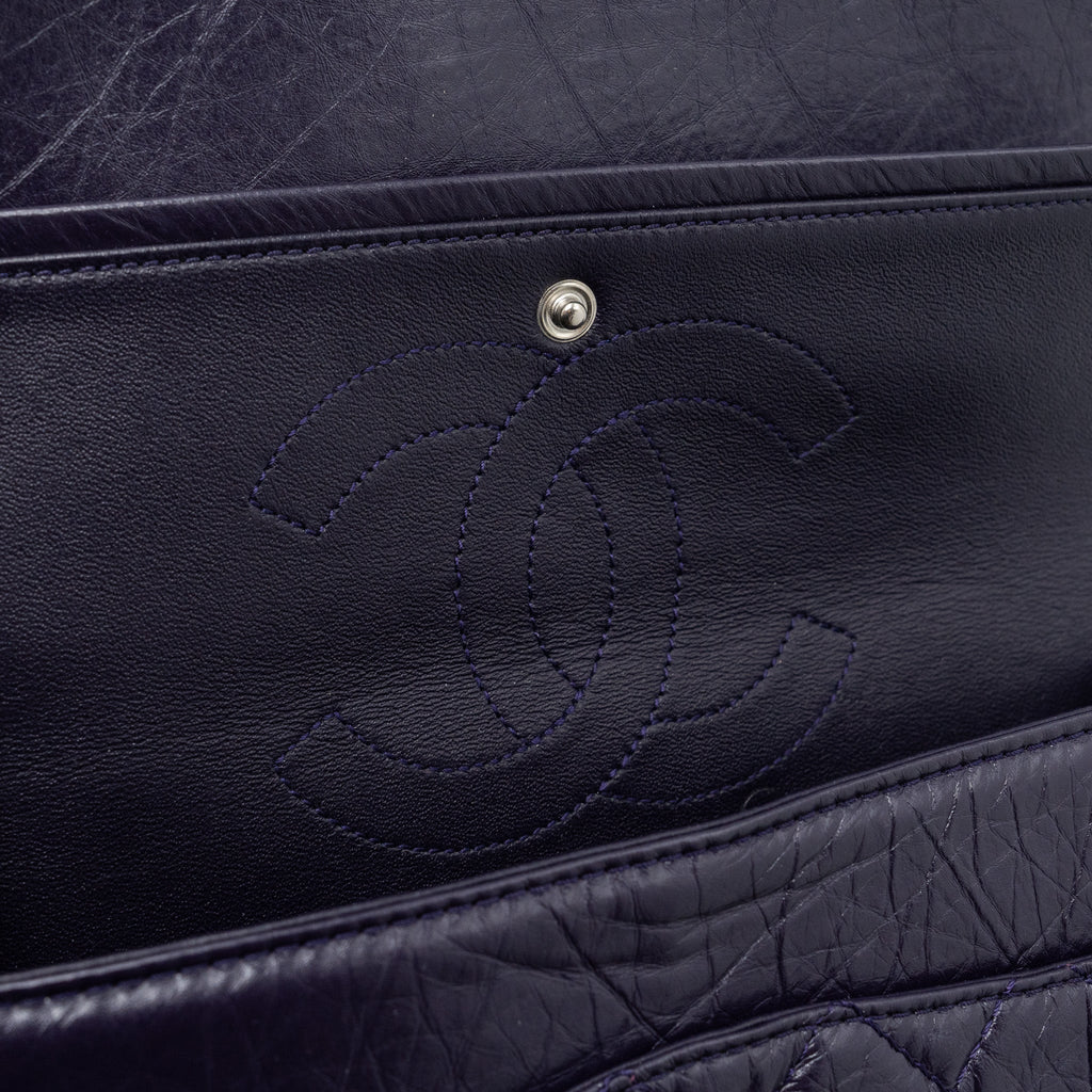 CHANEL LARGE 2.55  REISSUE FLAP BAG AGED CALFSKIN DARK PURPLE RUTHENIUM HARDWARE